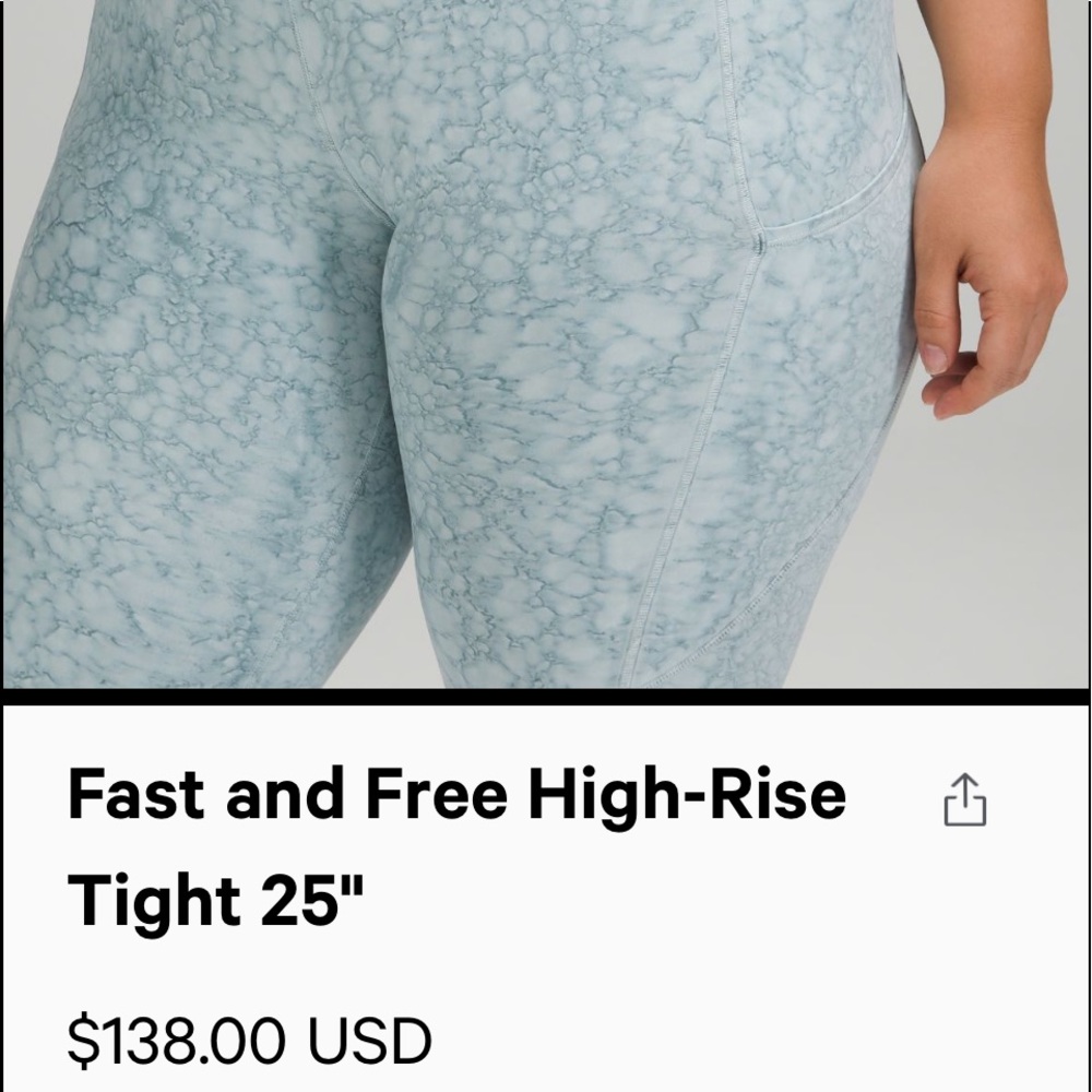 Lululemon Fast and Free High Rise Tight 25"- size 4